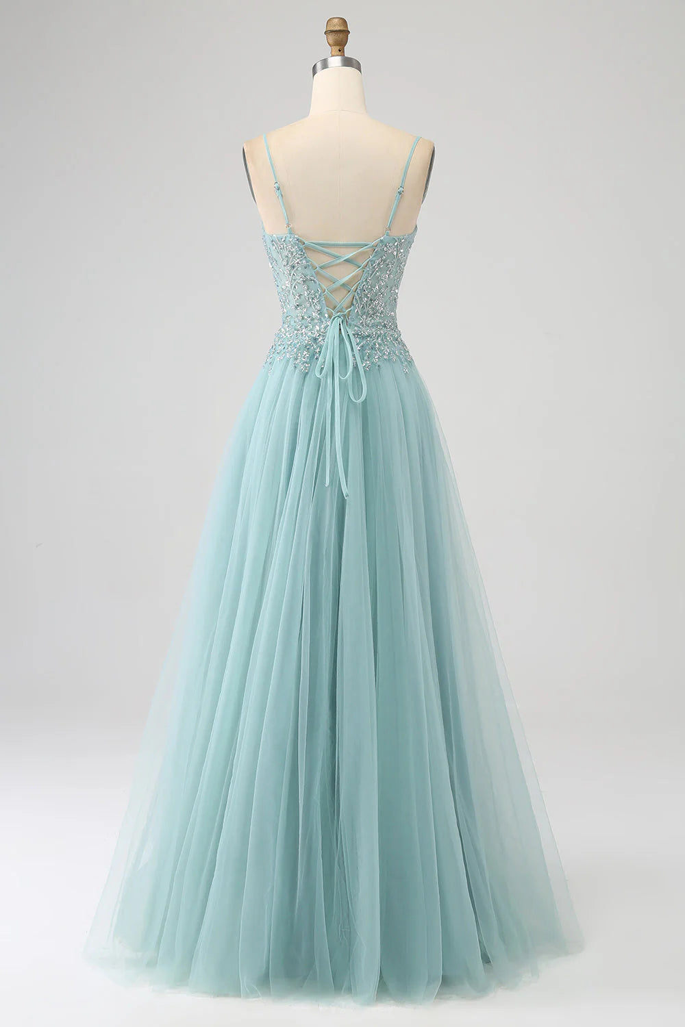 Vestido de fiesta con corsé, apliques de lentejuelas y corte A brillante con abertura